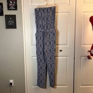 Oober Swank Blue Strapless Jumpsuit Size Large